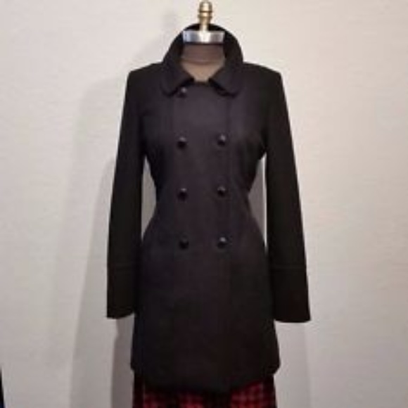 Halogen Jackets & Blazers - Black Wool Halogen Long Collared Pea Coat sz L